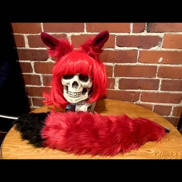 Pawstar wine red burgundy animal set ears tail - Picture 1 of 7